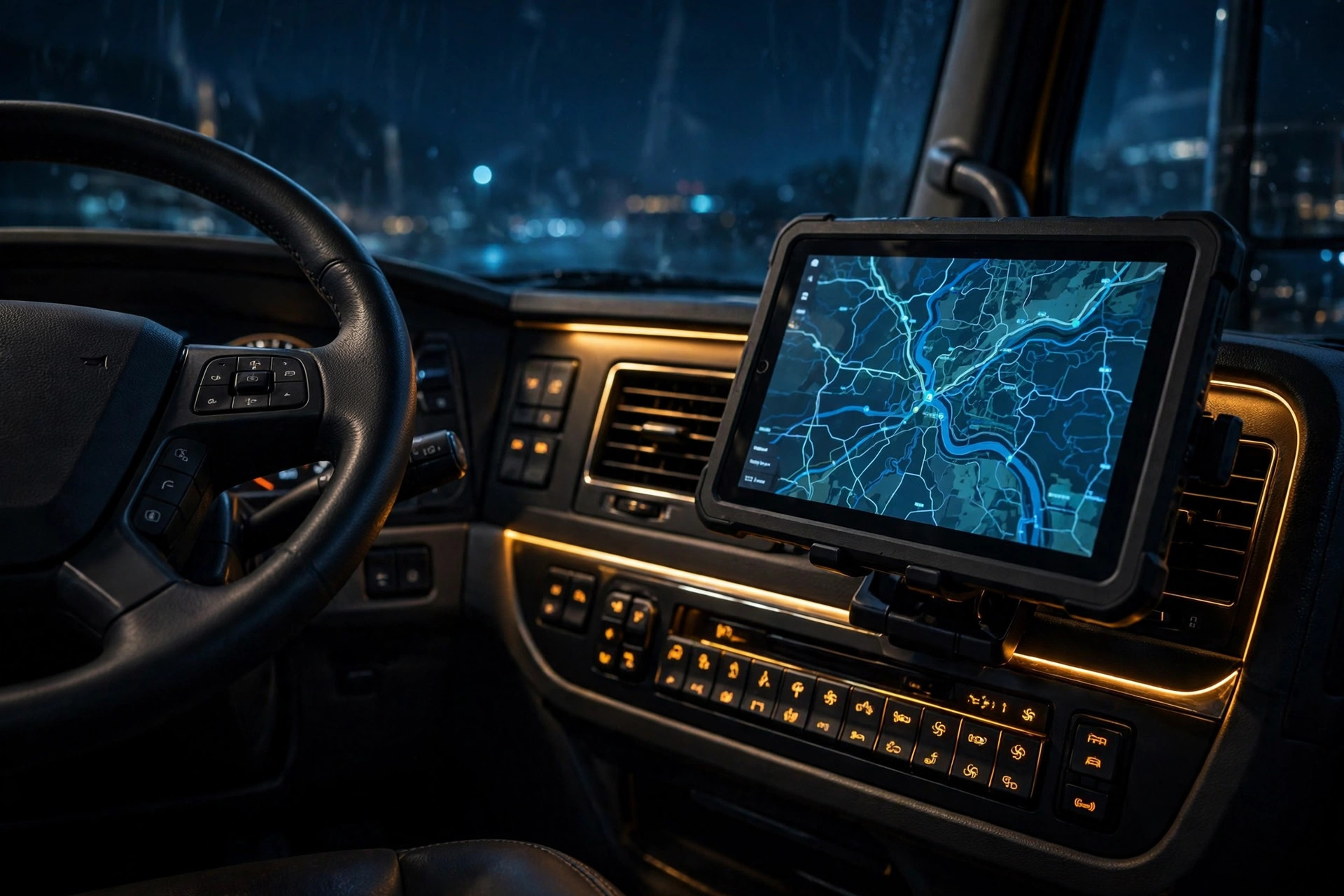 ELD device mounted in truck cab