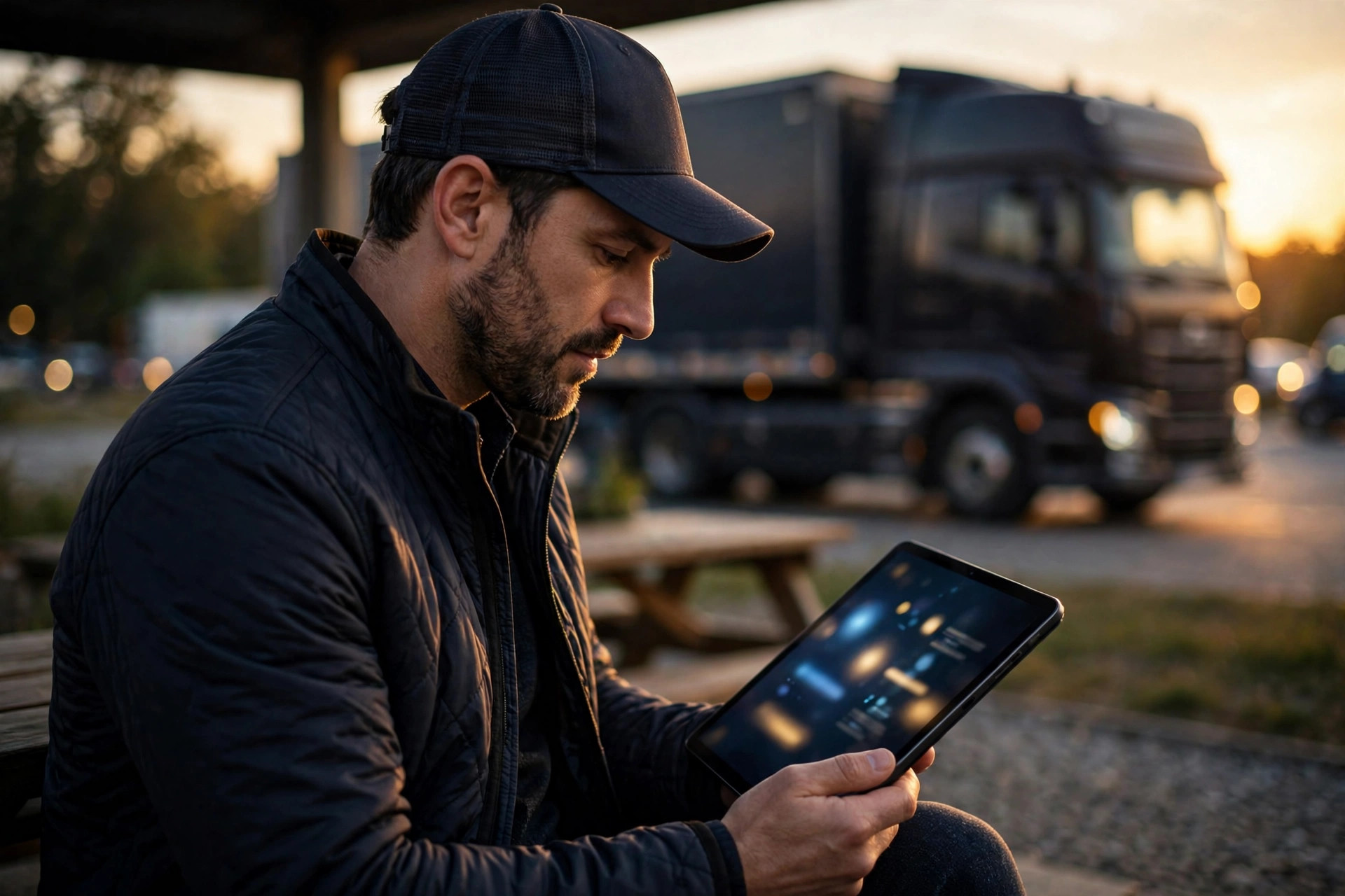 Driver reviewing hours of service on tablet