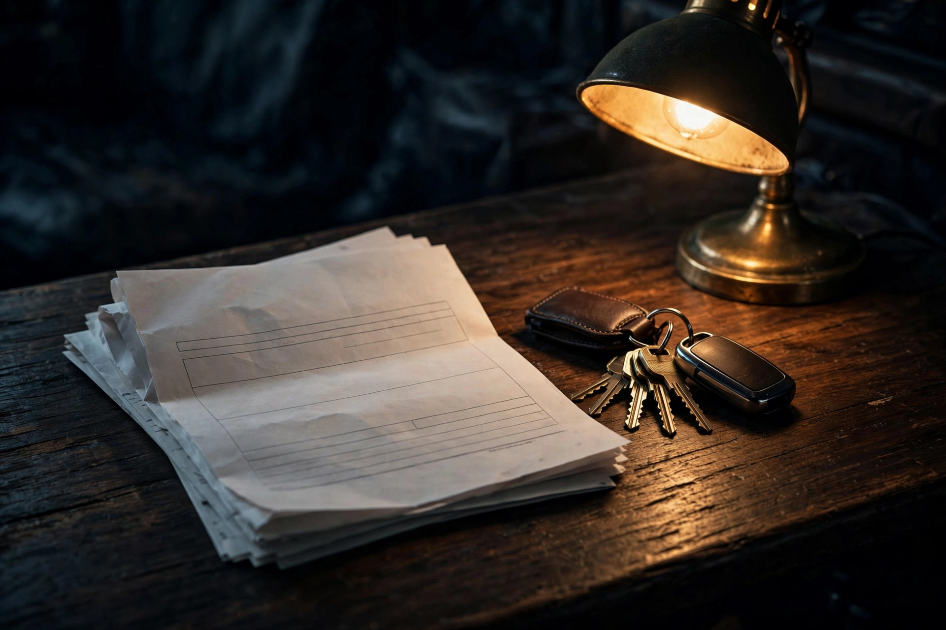 Freight invoices and truck keys on a desk