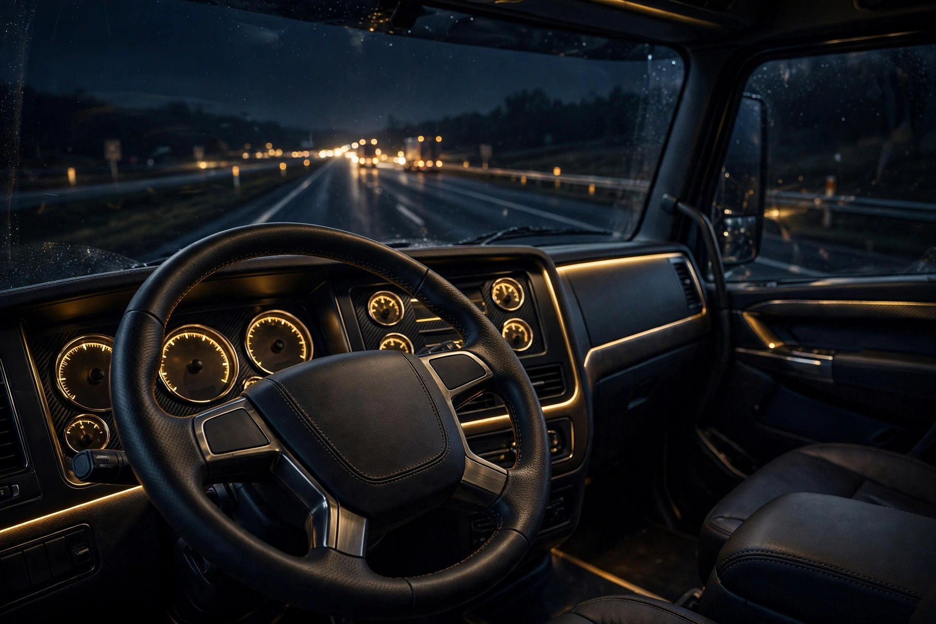 Truck dashboard with ELD at night